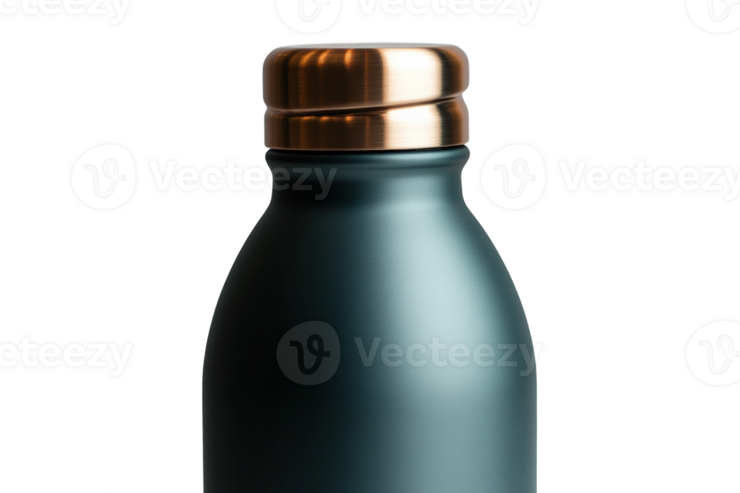 Modern stainless steel bottle in dark color with a sleek design and distinctive cap png