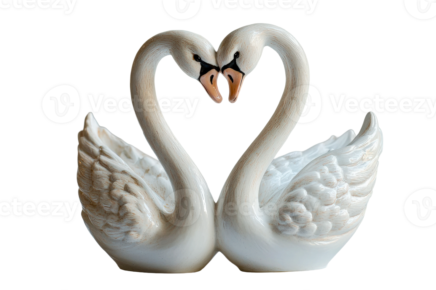 Two elegant swans forming a heart shape crafted from ceramic in a minimalist style png
