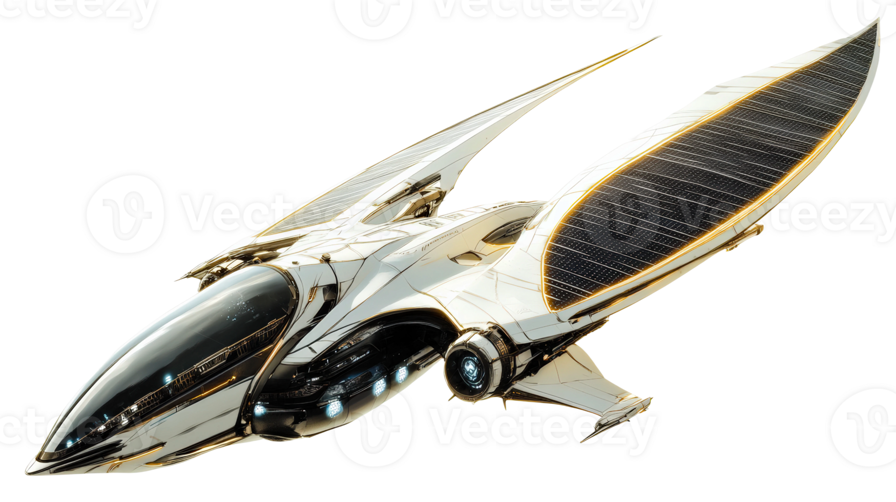 Innovative solar-powered spacecraft soaring above the clouds in a futuristic sky scene png