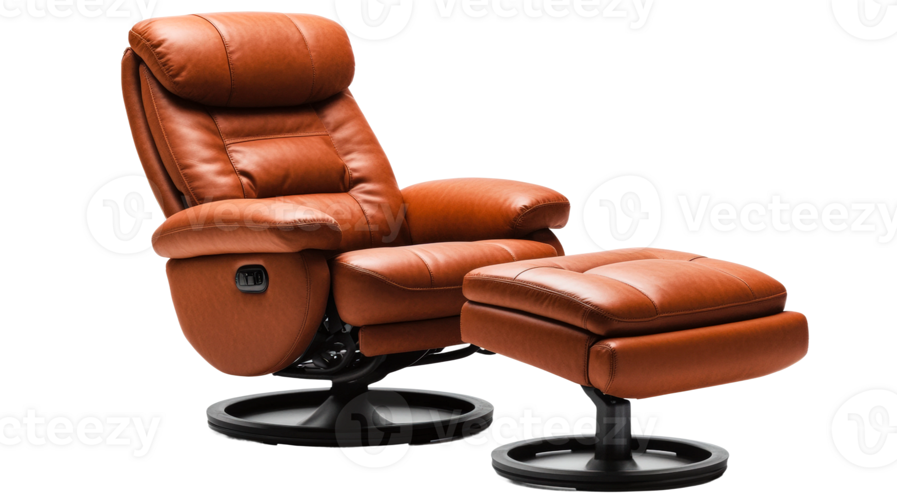 Comfortable leather recliner with matching ottoman designed for relaxation and style png