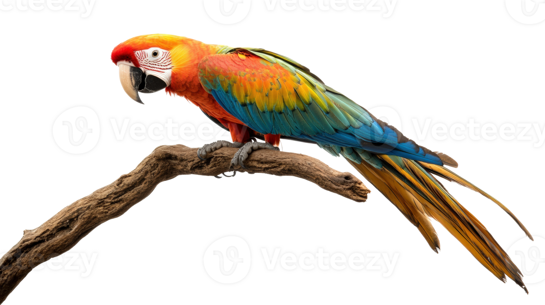 Colorful macaw perched on a branch displaying vibrant plumage in a natural setting png
