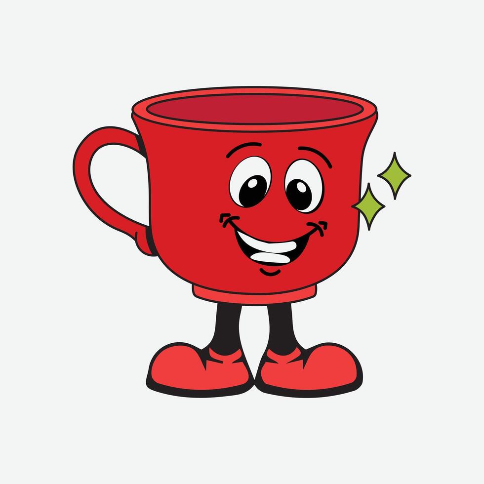Cheerful red mug with adorable cartoon face vector