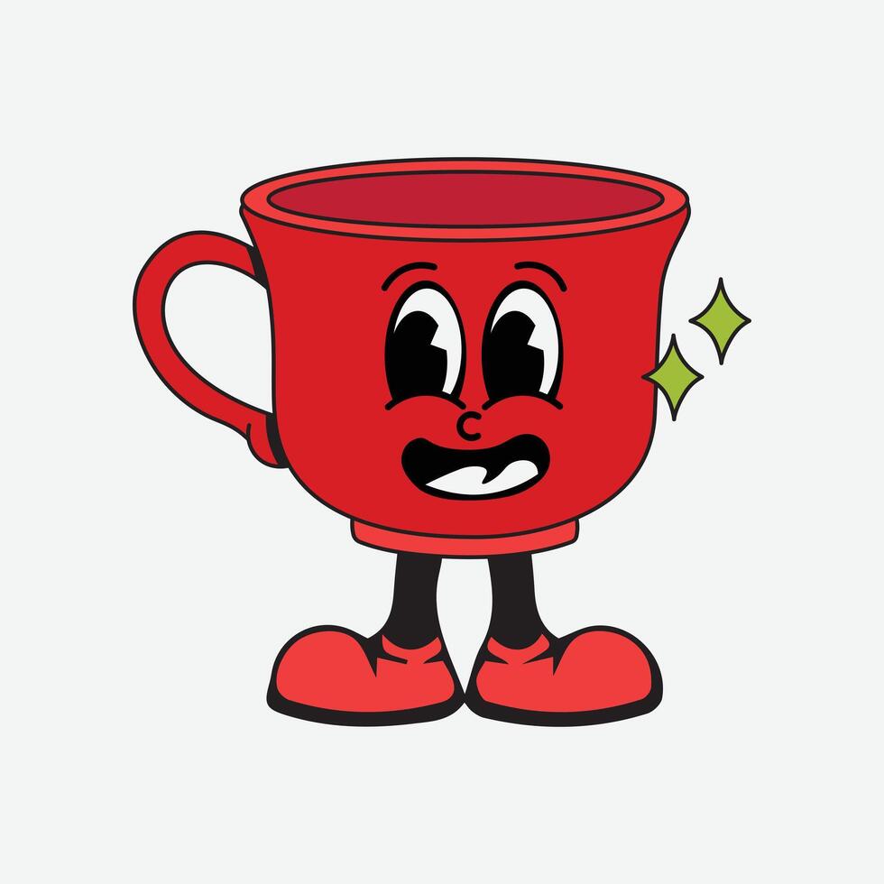 This cheerful red mug with an adorable cartoon face is here to brighten up your day. vector