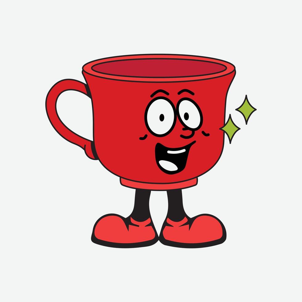 This cheerful red mug with a cheerful cartoon face is here to brighten up your day. vector