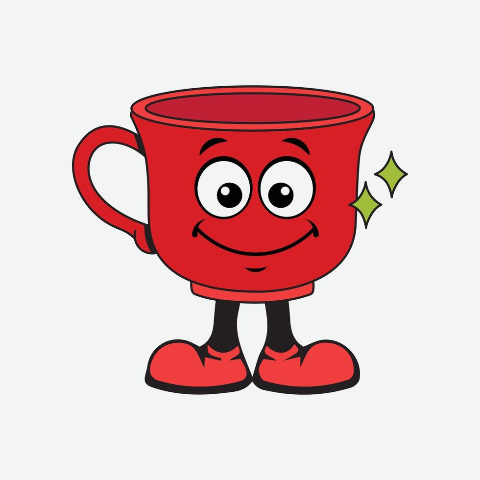 Cheers to a fun coffee moment. Cheerful red mug with adorable cartoon face vector