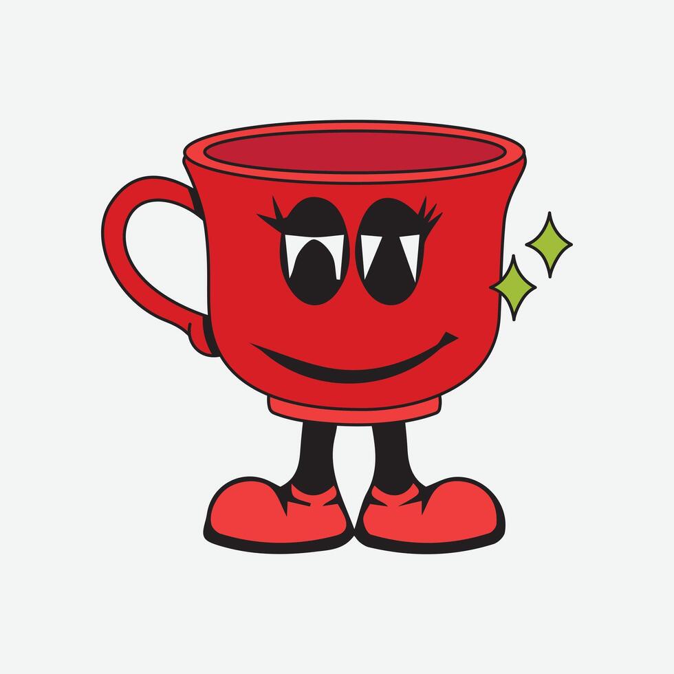 This cheerful red mug with a cheerful cartoon face is here to brighten up your day. Perfect for all coffee moments or tea time treats. vector