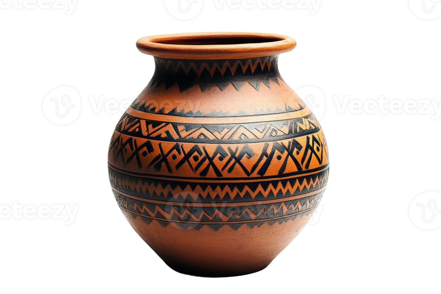 Traditional clay pottery display in a warmly lit cultural market png