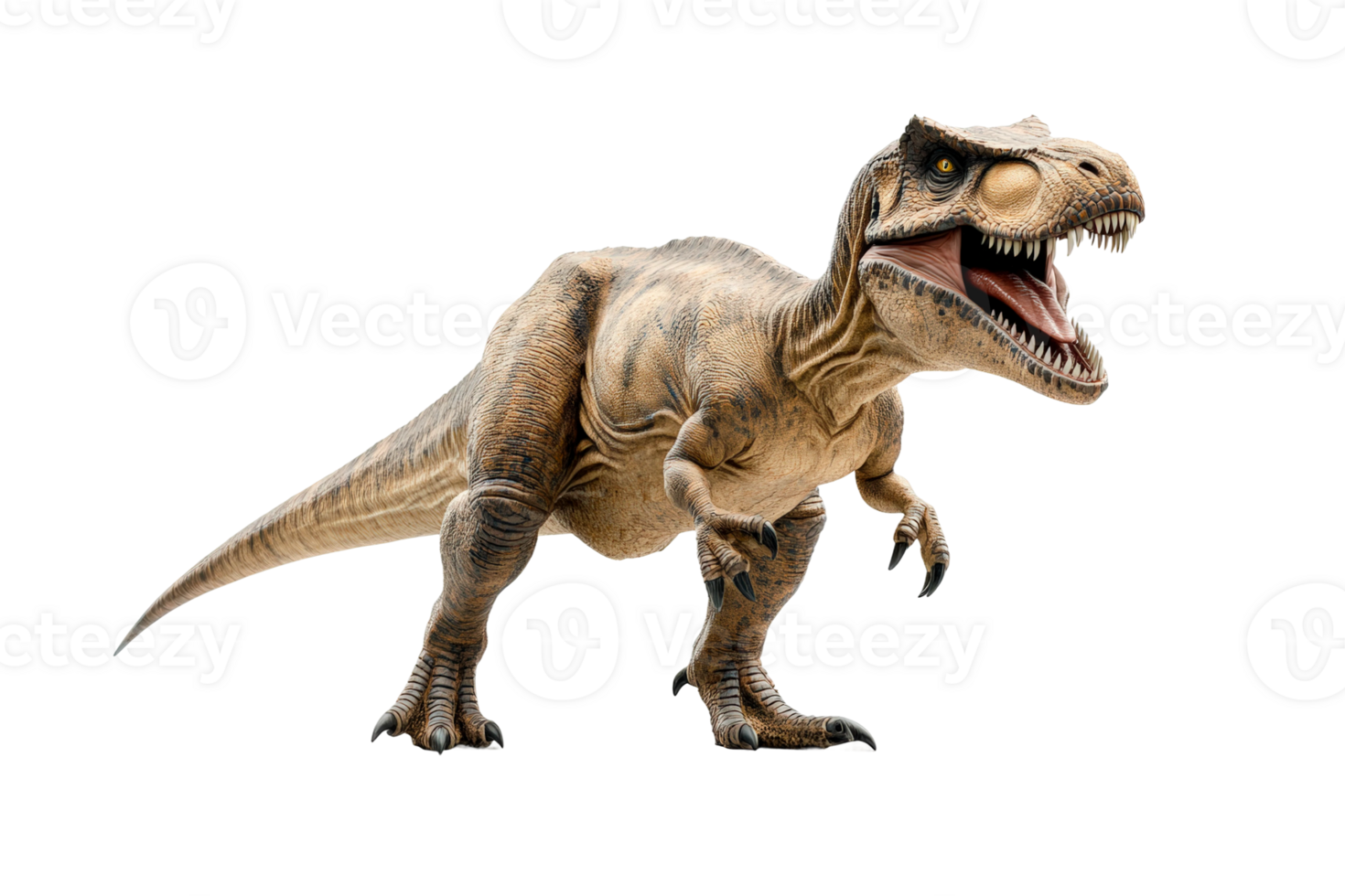 Realistic dinosaur model standing in an isolated space with detailed textures and features png
