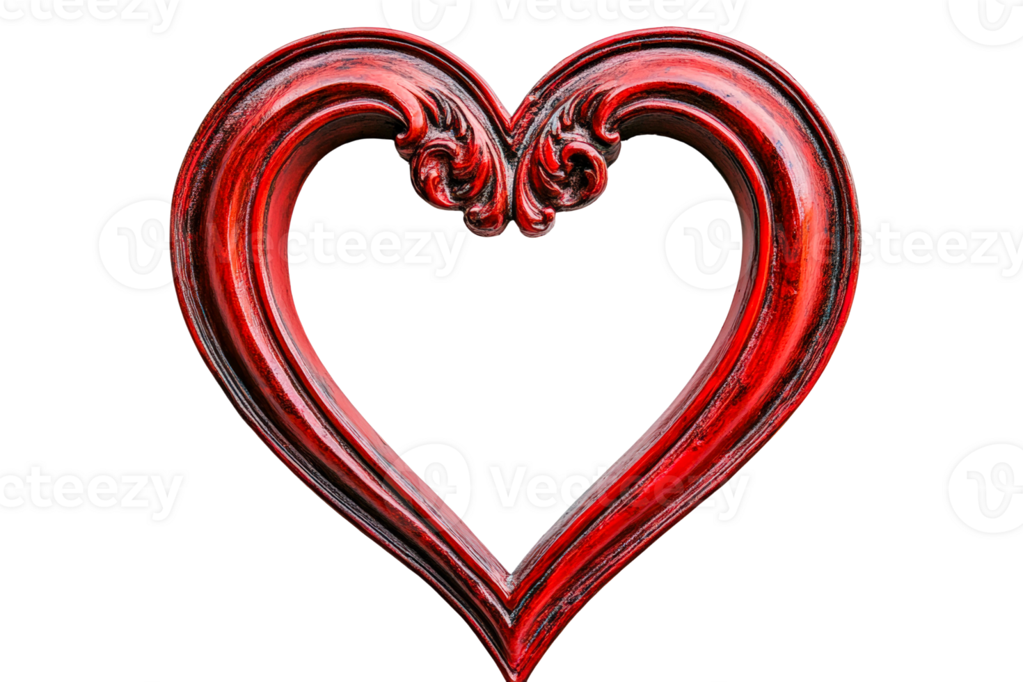 Carved red heart shape with intricate design and smooth edges for decorative purposes png