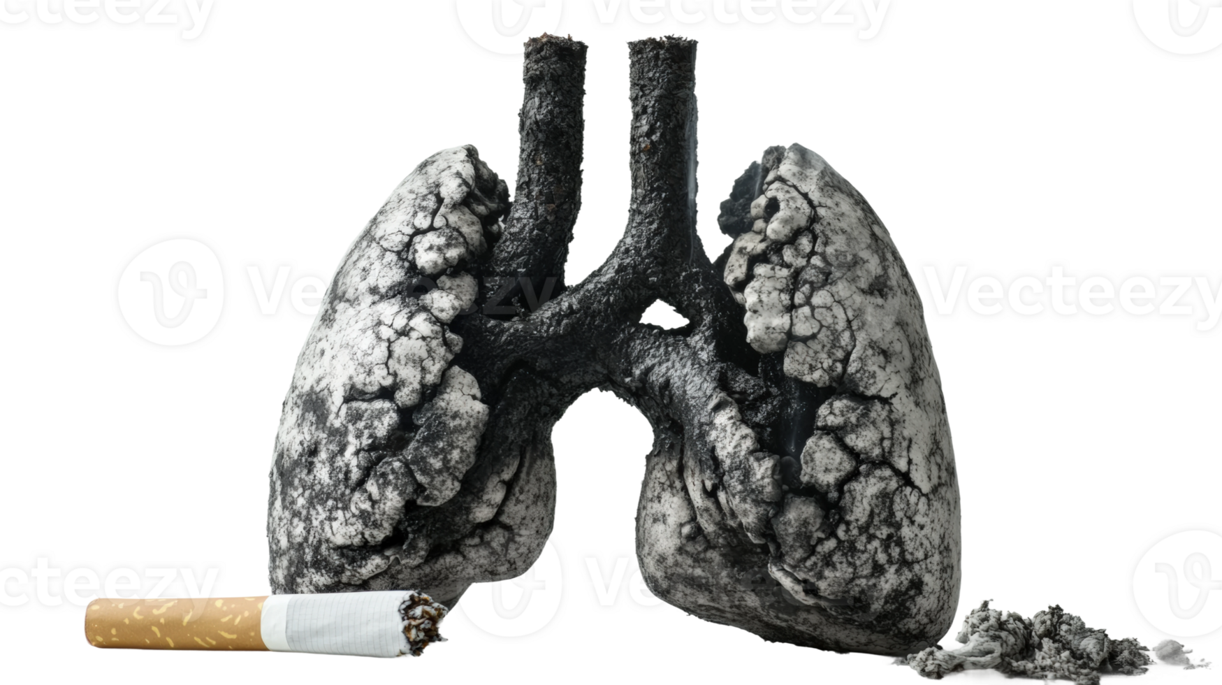 Lungs representing the effects of smoking with a cigarette beside them png