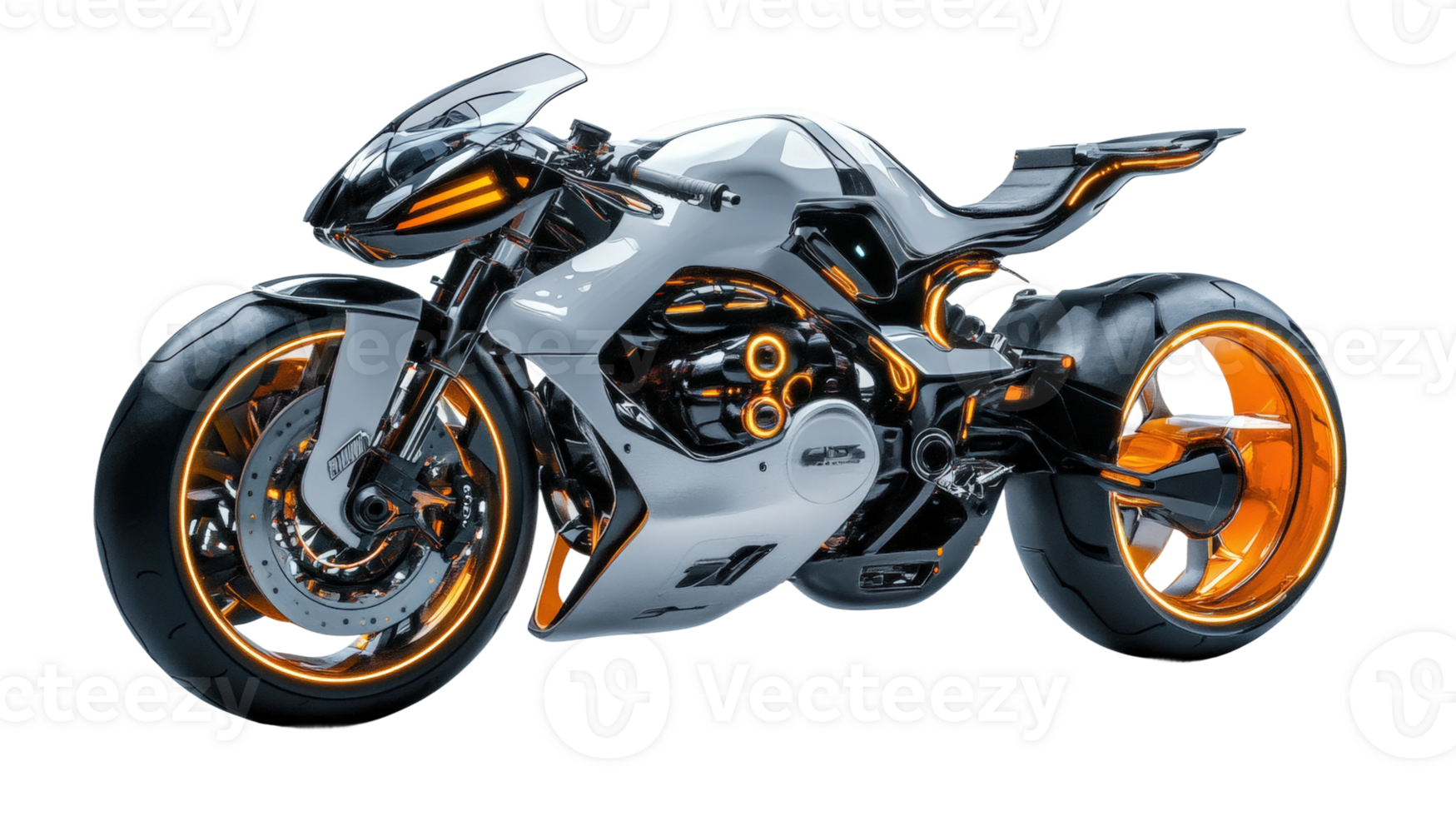 Future motorcycle design showcasing sleek lines and vibrant details in a studio setting png