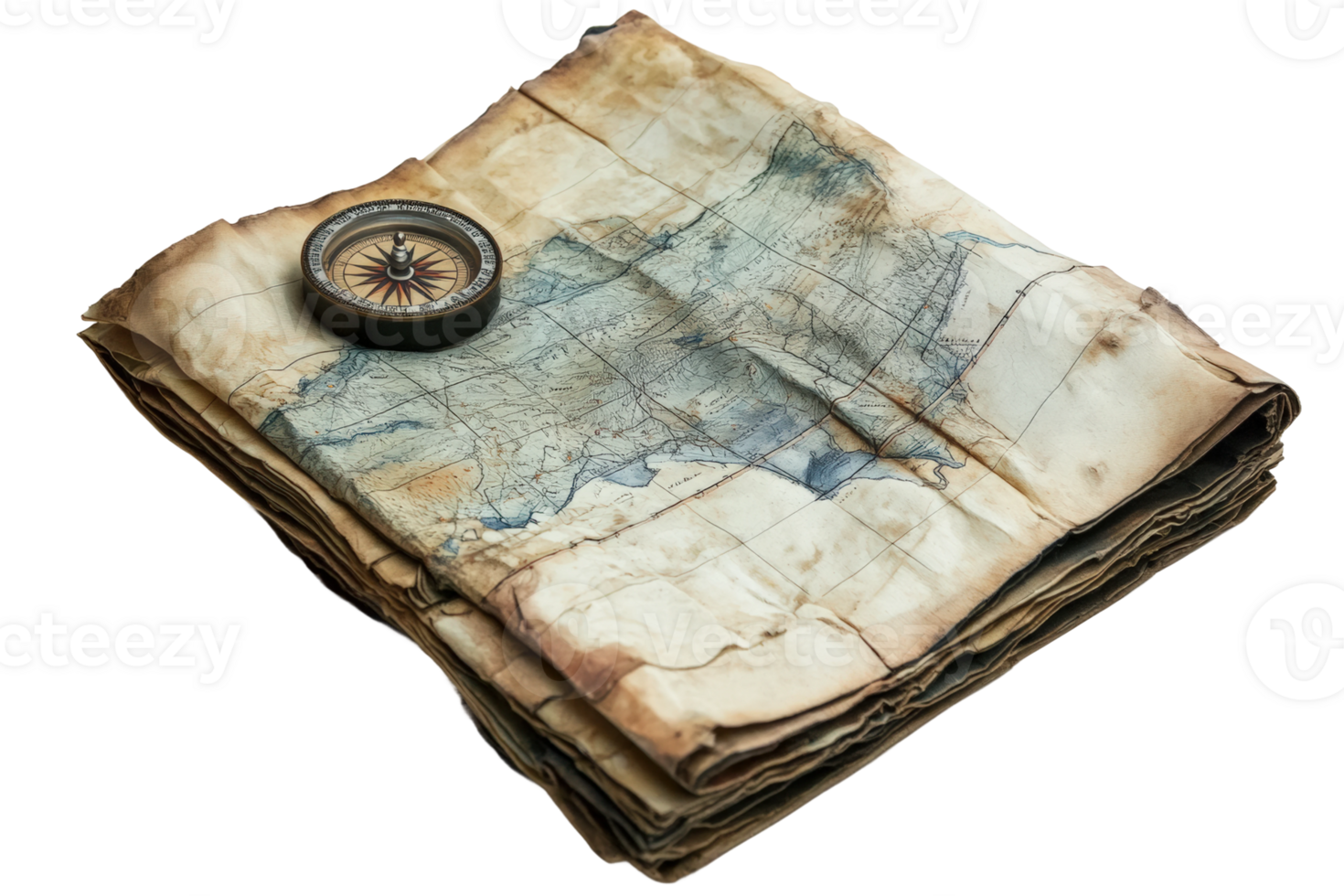 Old map with compass on a weathered surface ready for exploration png