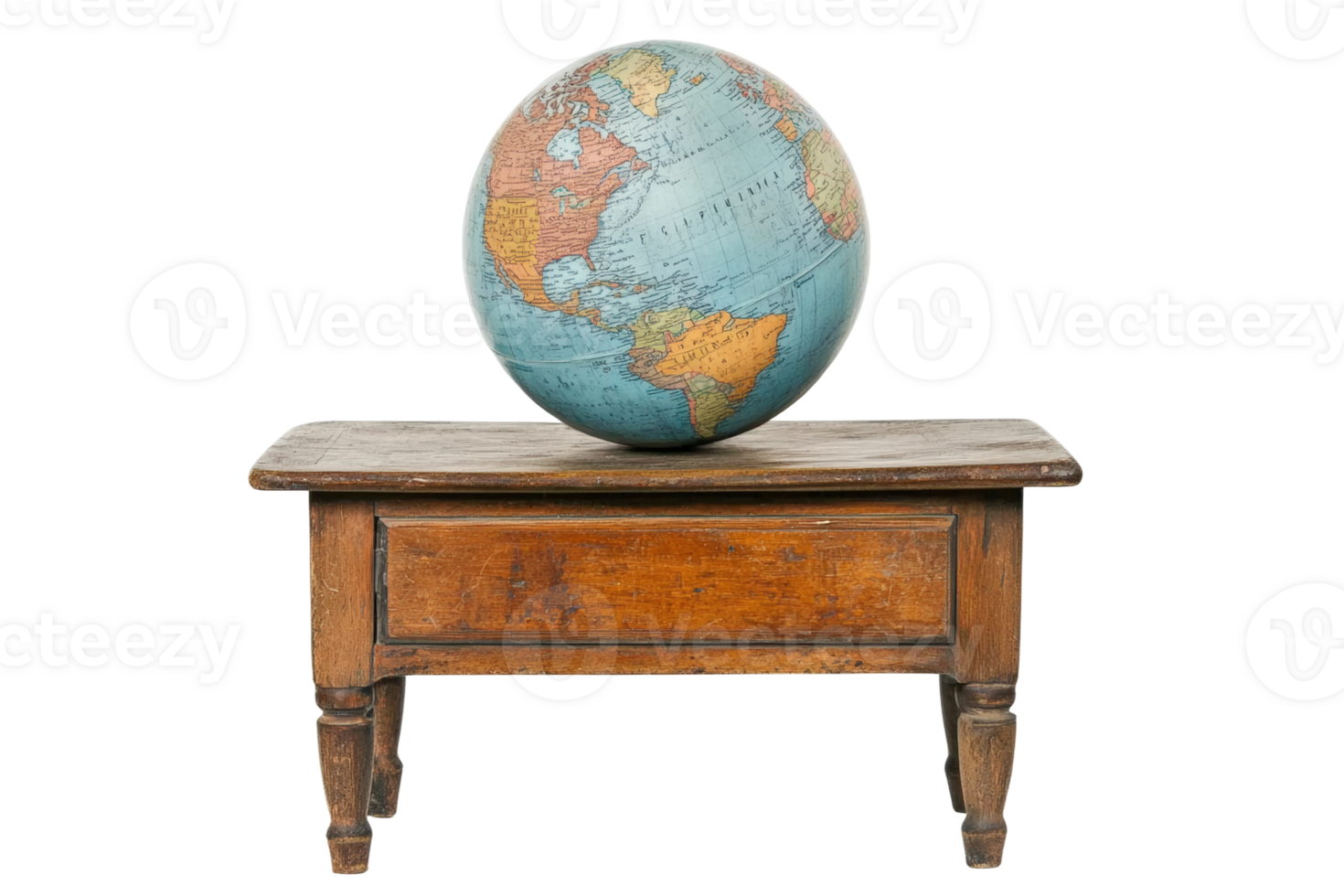 Globe on wooden table representing global geography and exploration in a simple setting png
