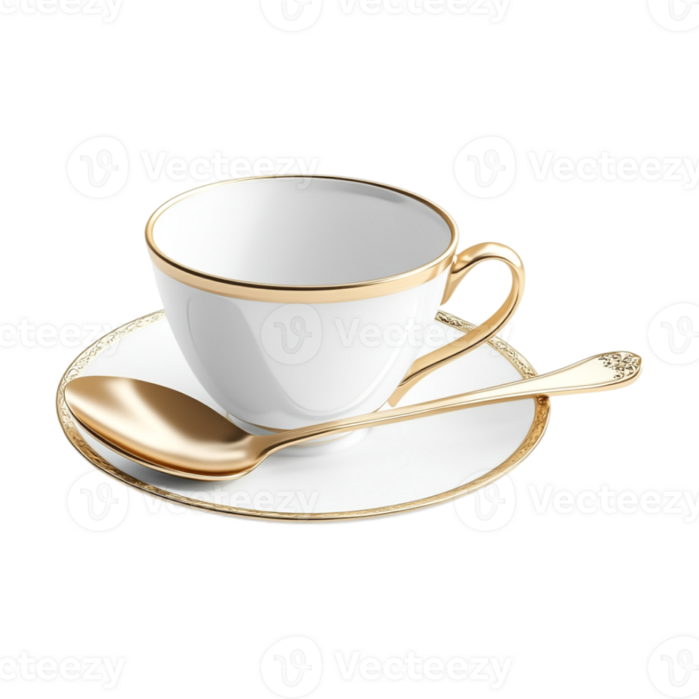 golden cup and saucer on transparent background png