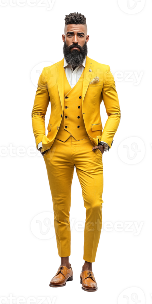 a man with a beard and a yellow suit png