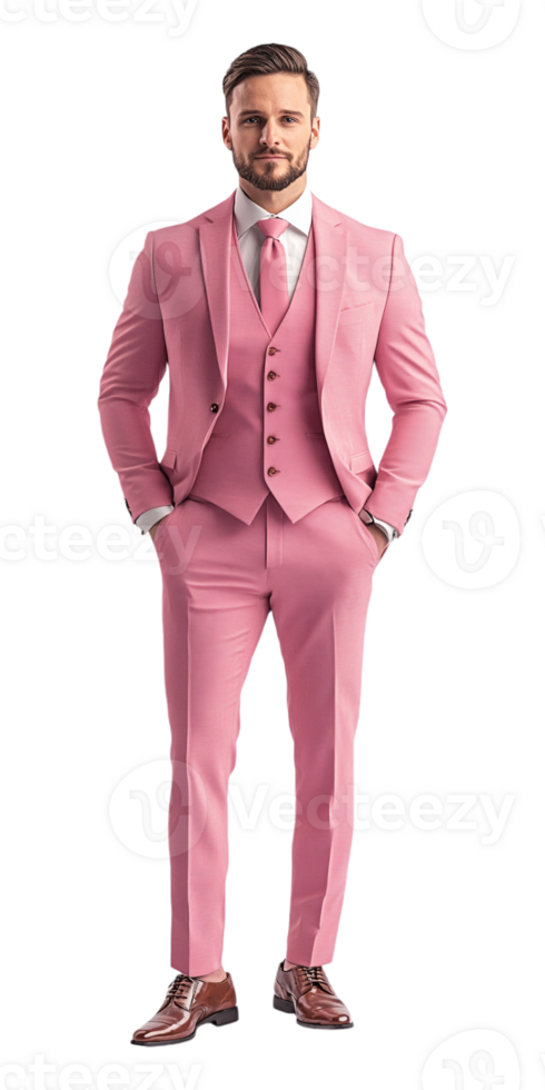 a man in a pink suit standing in front of a transparent background png