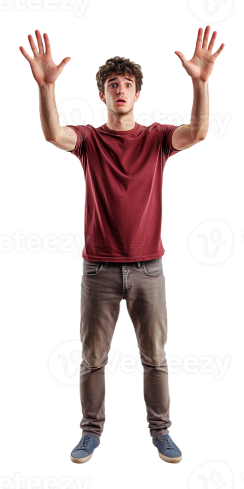 a man standing with his hands up in the air png