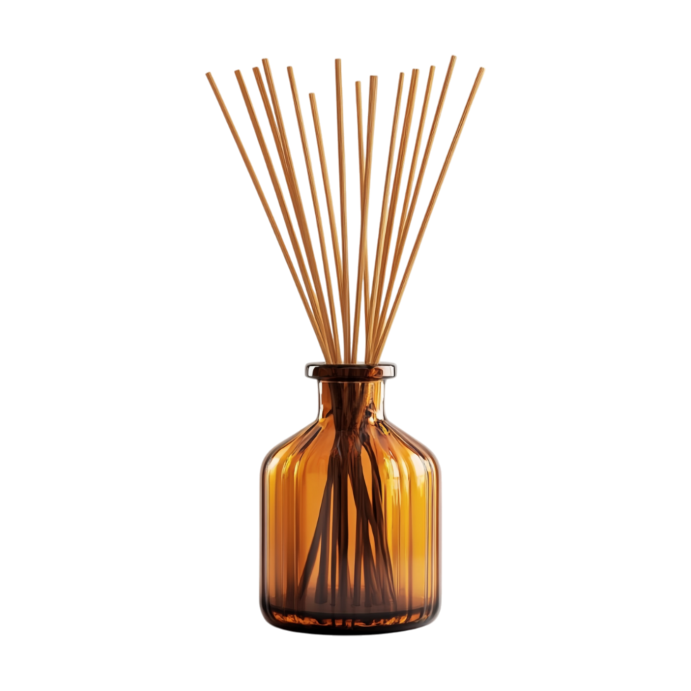 reed diffuser in glass bottle with pins on transparent background png