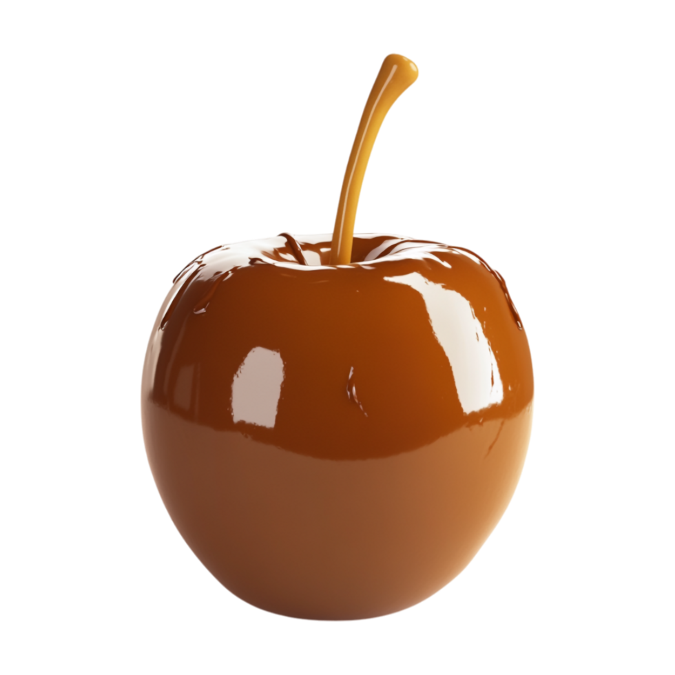 an apple with caramel on it, on a transparent background png