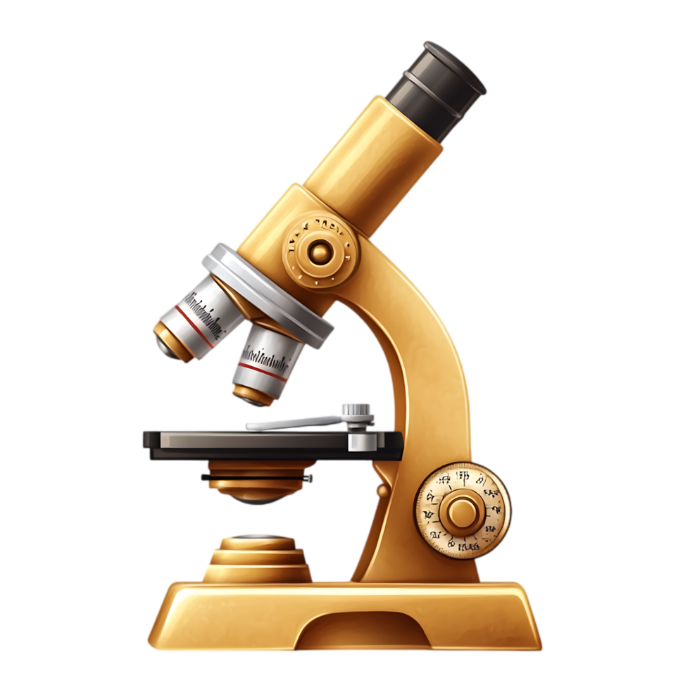 Golden microscope against a transparent background for scientific and educational projects png
