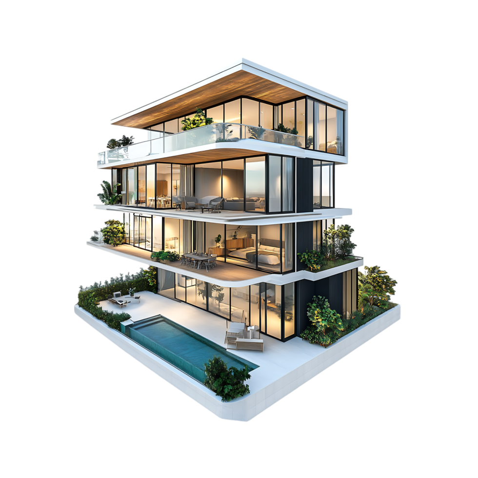 3d rendering of a modern house with a pool png