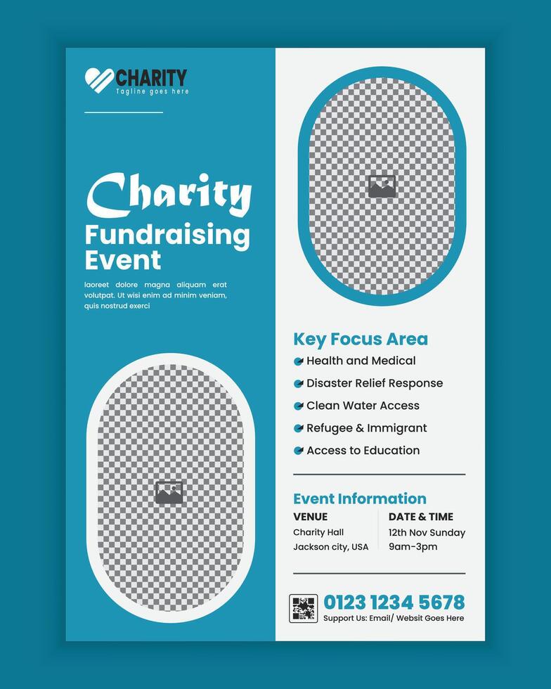 Editable Charity and donation a4-size flyer design Template or fundraiser poster design, old care poster, leaflet, and handbill template vector