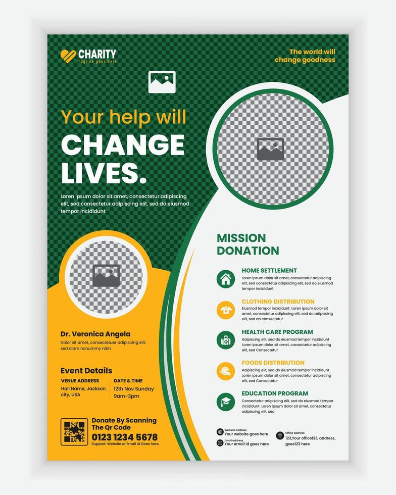 Charity Activities and Donation Event A4 Size Flyer Design Template or Fundraiser Poster Design vector
