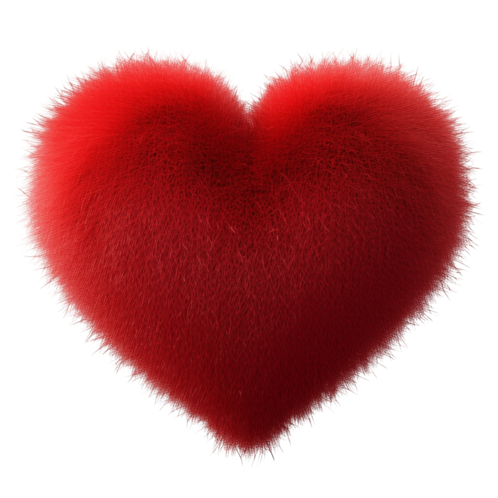 Fluffy red heart with a soft and textured appearance. png