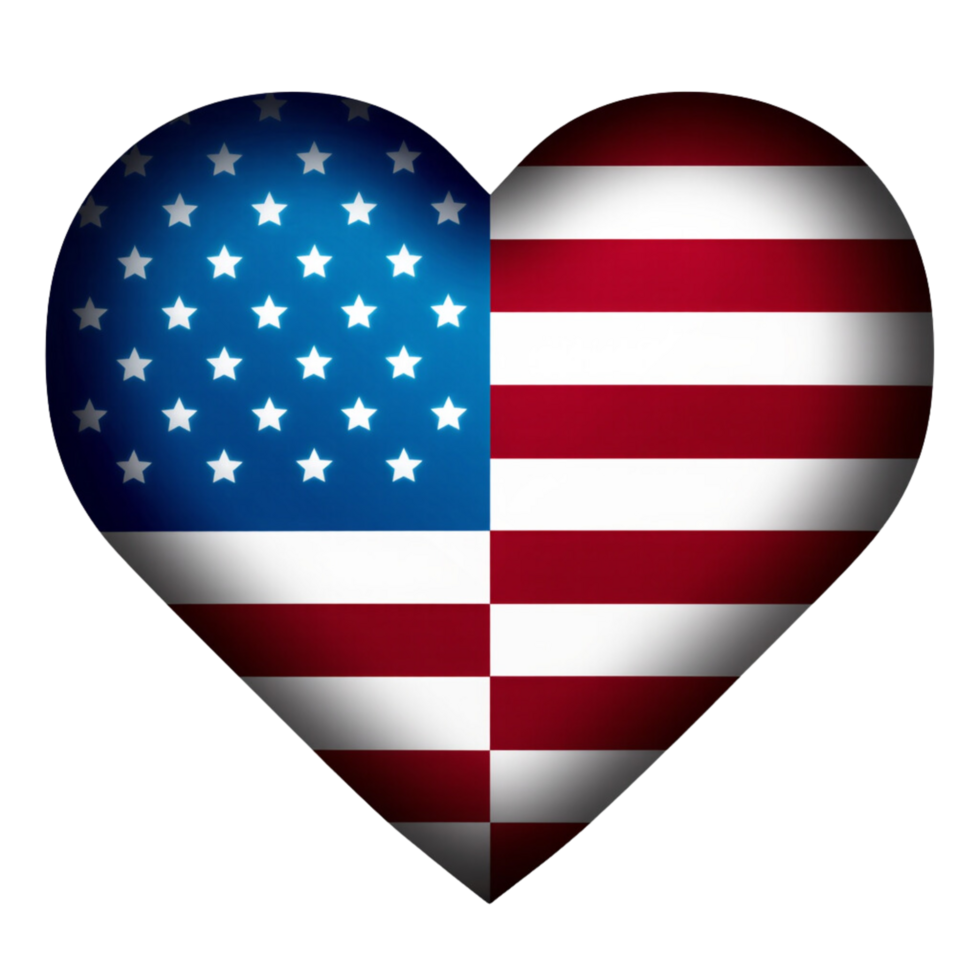 Heart shape split in two with the left side displaying the blue and white star pattern from the American flag. png