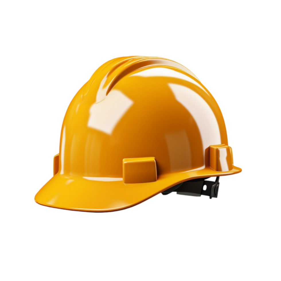 Protective Yellow Hard Hat for Construction Workers with Side Brim and Chin Strap png