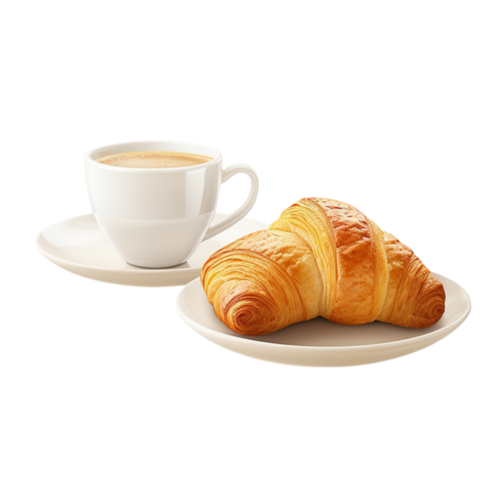 Delicious Fresh Croissant with Cup of Coffee on Elegant White Plate for Morning Breakfast png