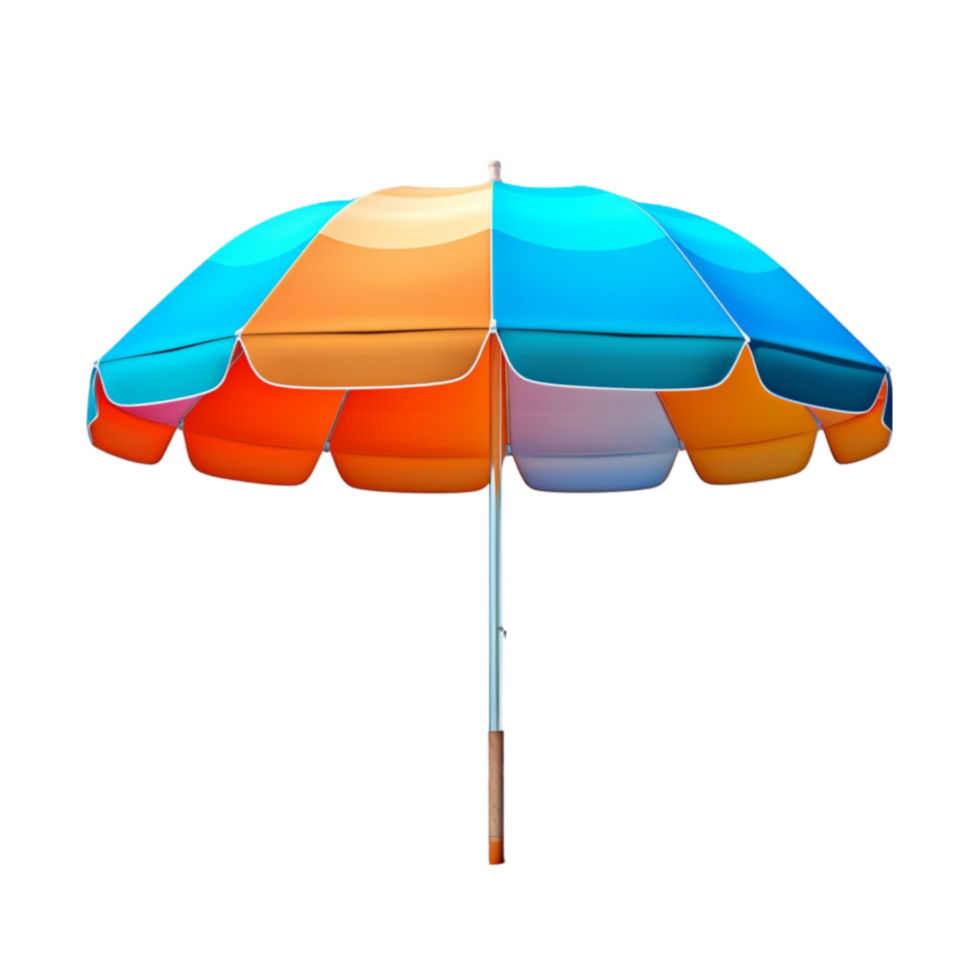 Colorful Beach Umbrella with Orange Blue and Yellow Stripes Summer Sunshade on Transparent Background png