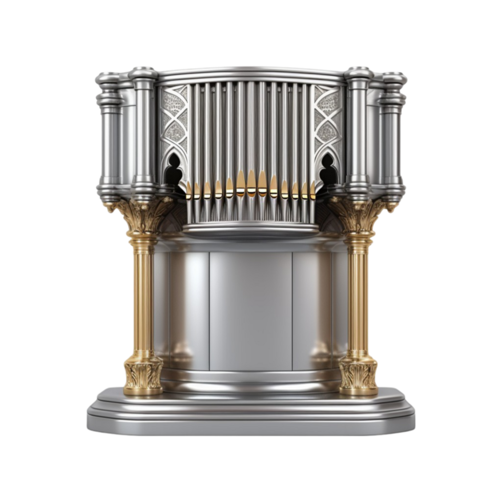 Luxury Ornate Silver and Gold Pedestal with Classical Architectural Design png