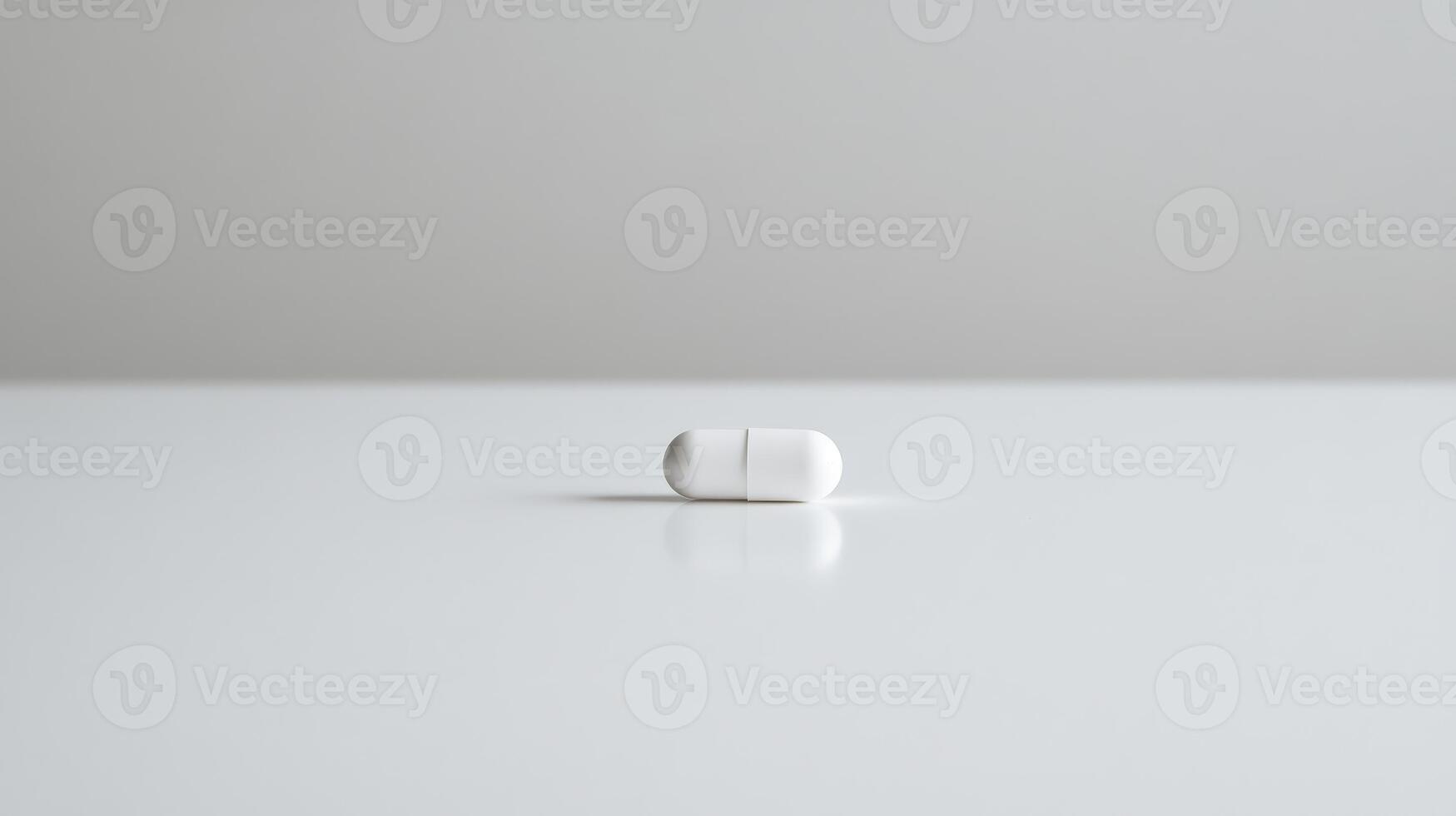 White capsule resting on a smooth surface in a minimalist setting during daylight photo