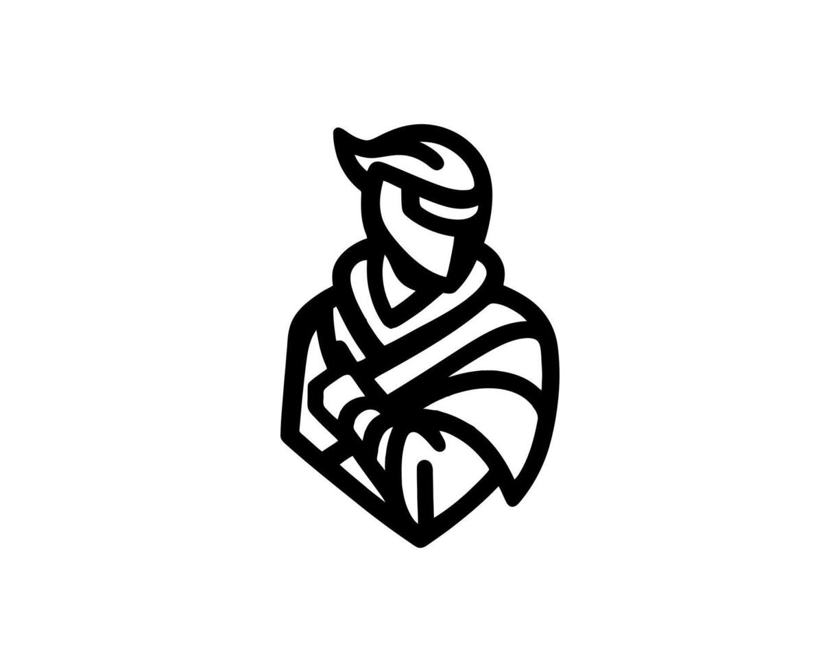 A black and white logo of a man in a cloak vector