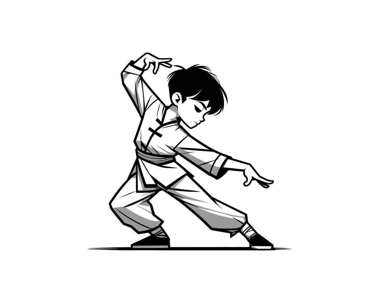 A cartoon illustration of a boy doing karate vector