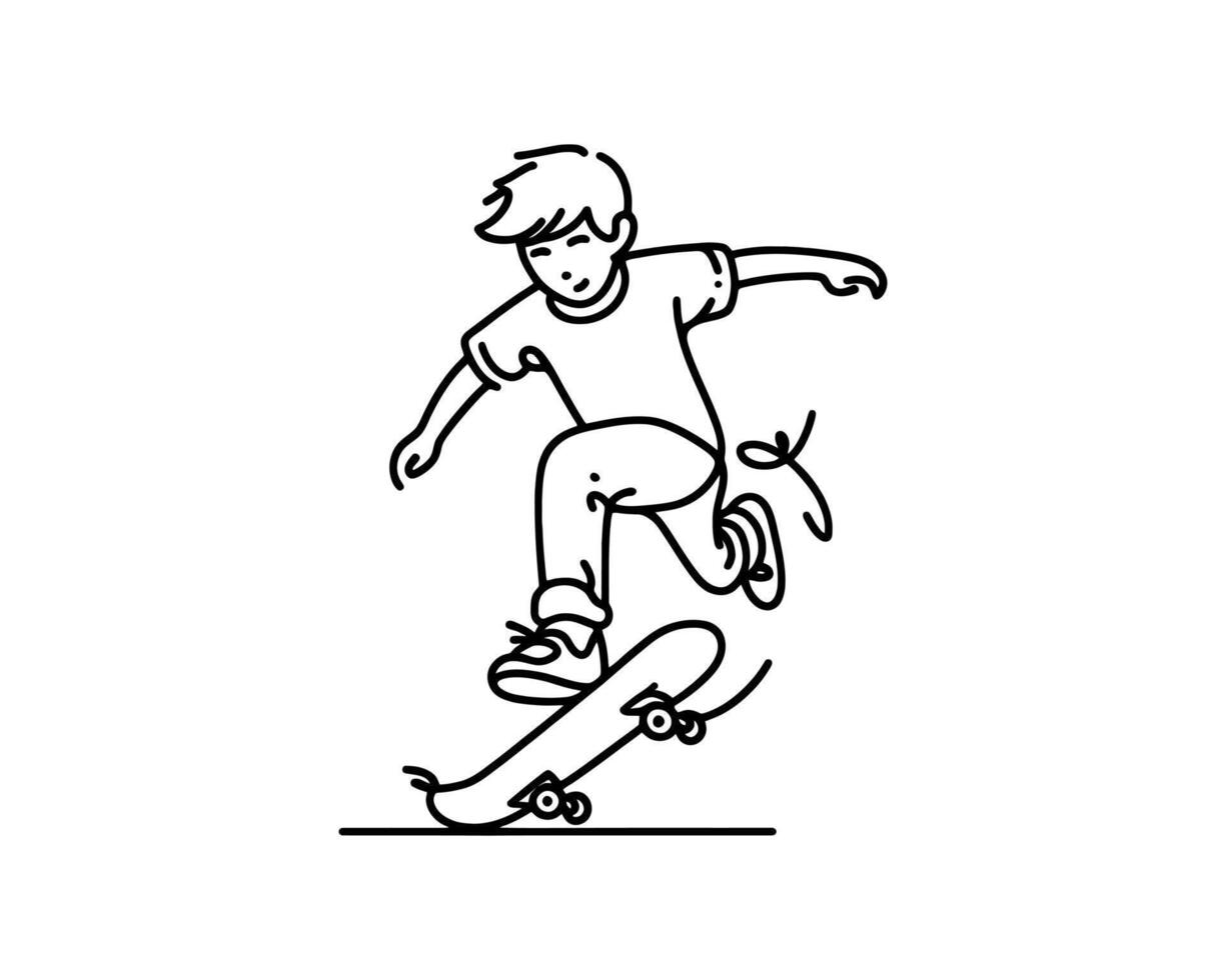 A drawing of a boy riding a skateboard vector
