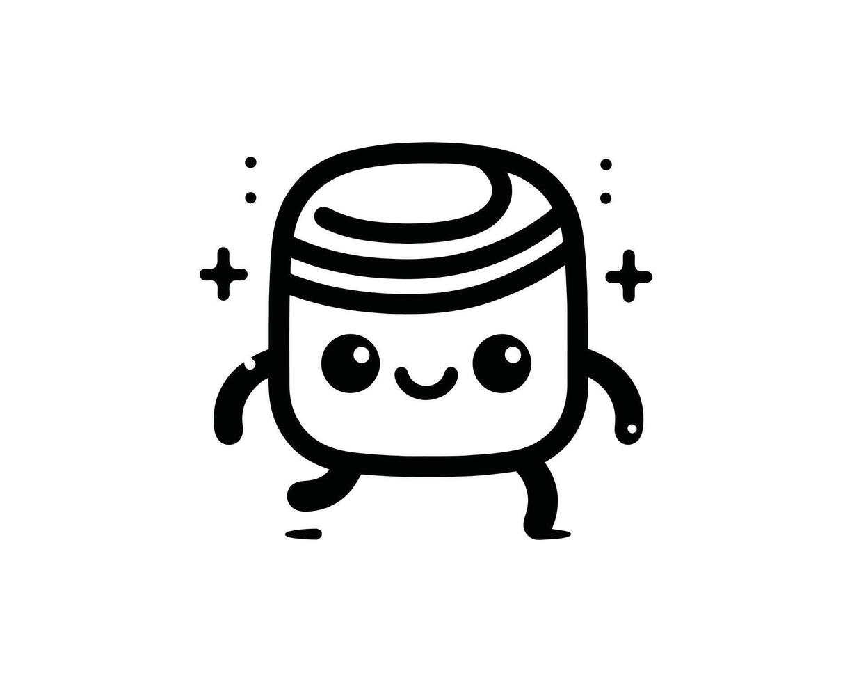 A black and white drawing of a jar with a face vector