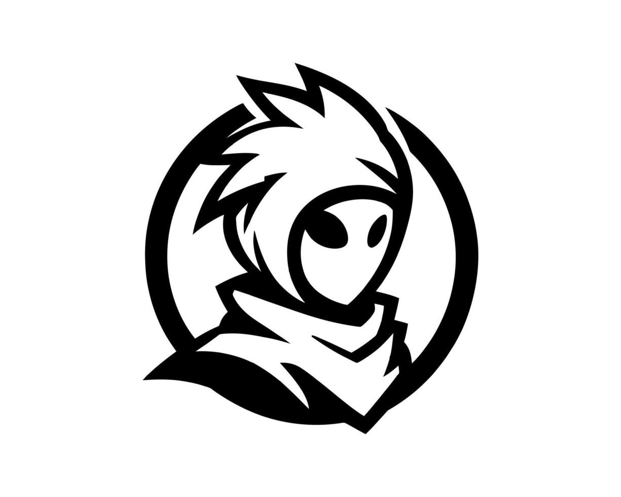A black and white logo of an alien vector