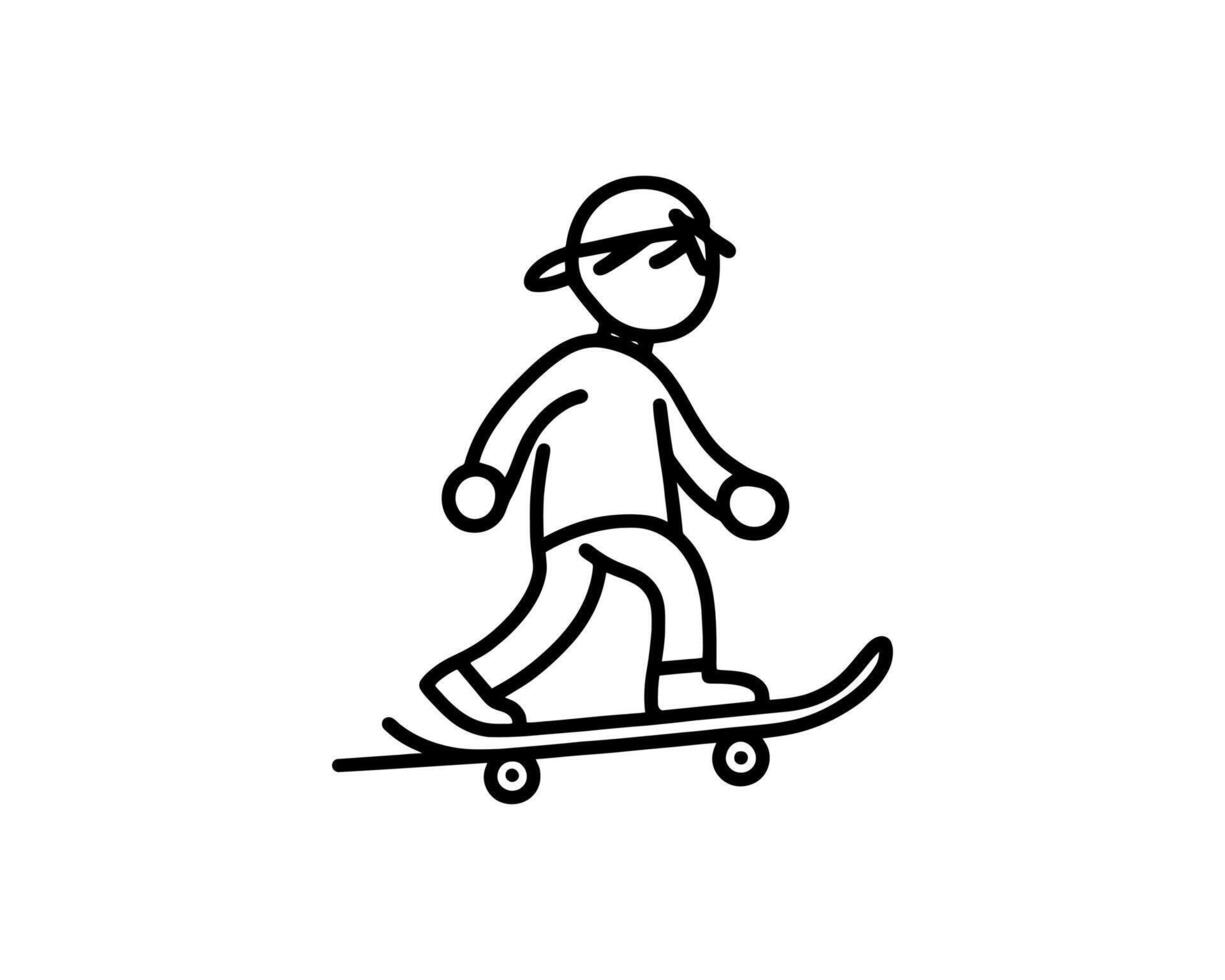 A black and white drawing of a man on a skateboard vector