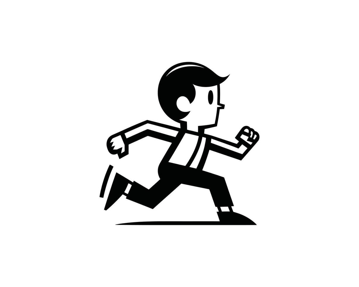 A black and white cartoon man running vector
