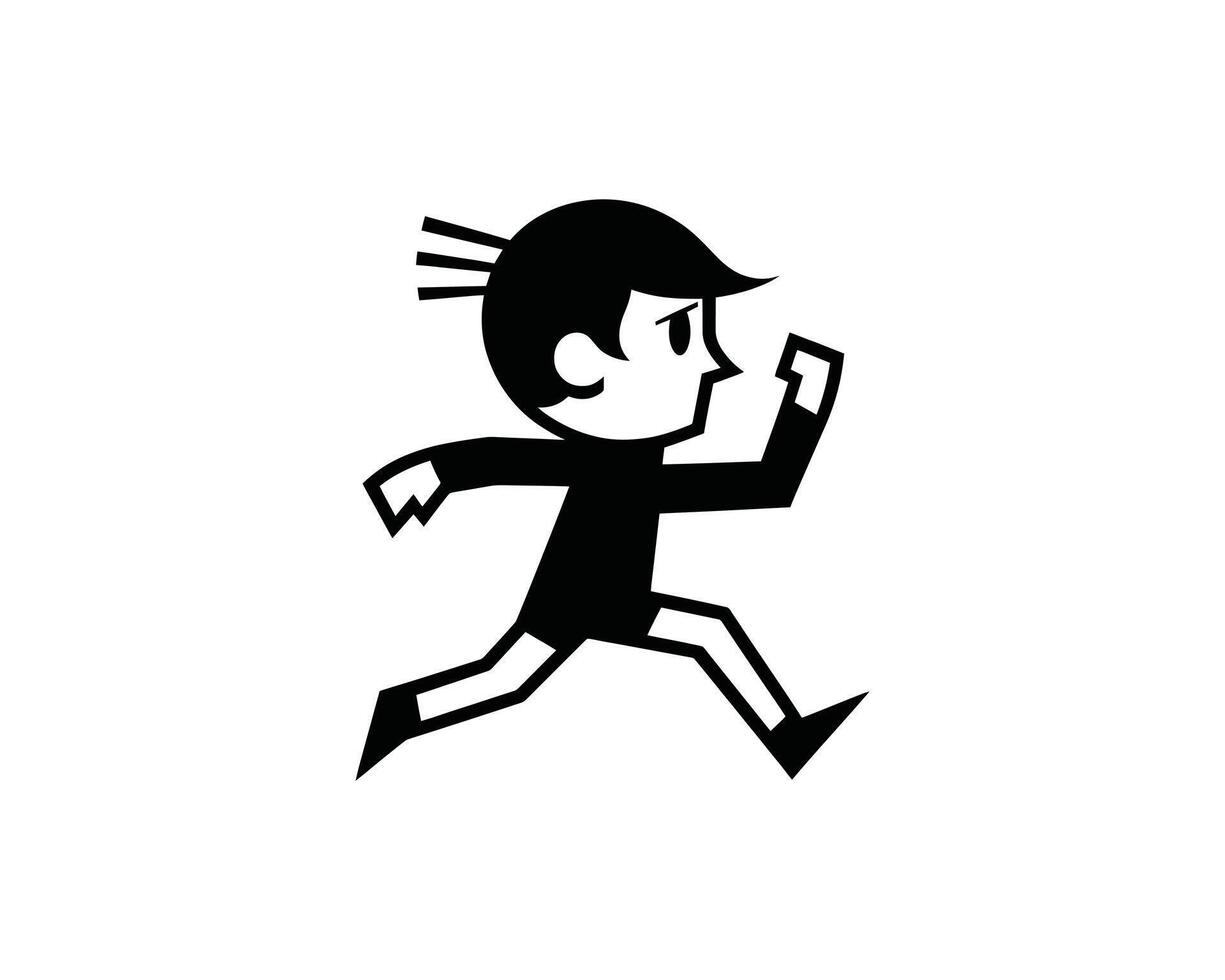 black and white cartoon of a man running vector