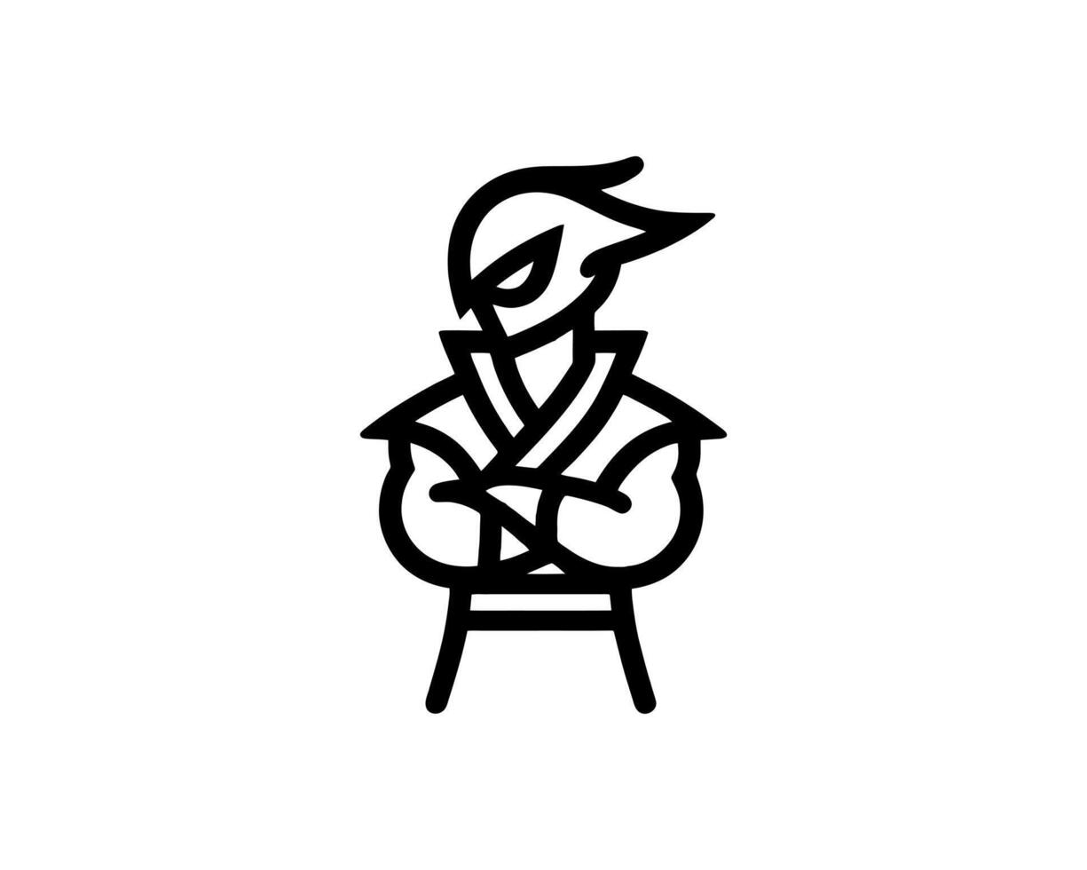 A black and white drawing of a man in a kimono vector