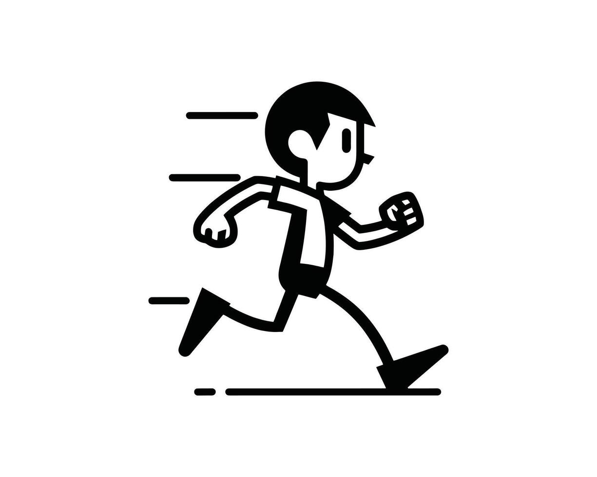 A black and white cartoon of a man running vector
