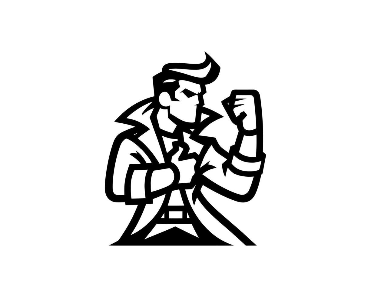 A black and white drawing of a man in a trench coat vector