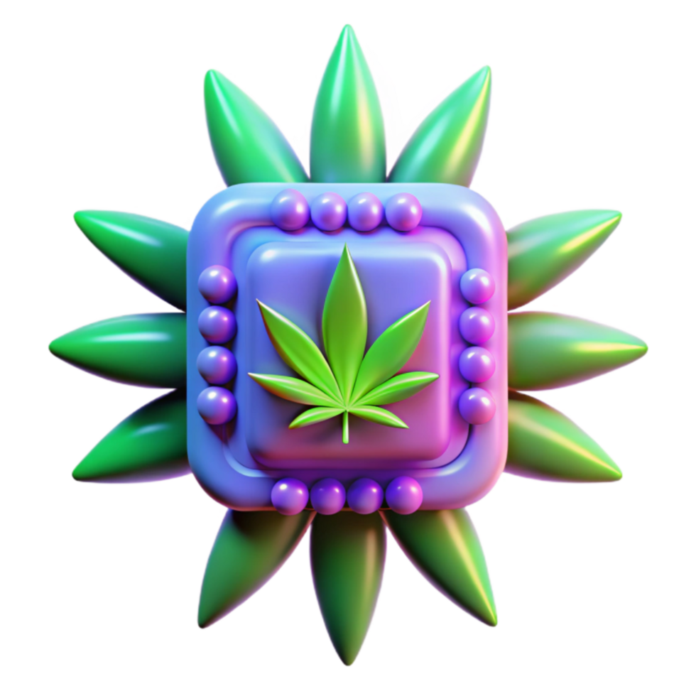 impressive creative Cannabis Leaf 3D Render Psychedelic Floral Design high resolution png
