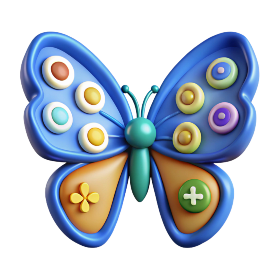 wonderful abstract 3D Render of Colorful Butterfly Toy with Buttons genuine png