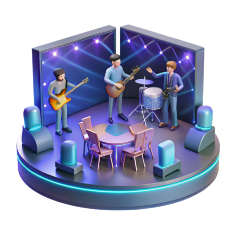 elegant artistic Live Music Performance Band on Stage with Instruments high resolution png