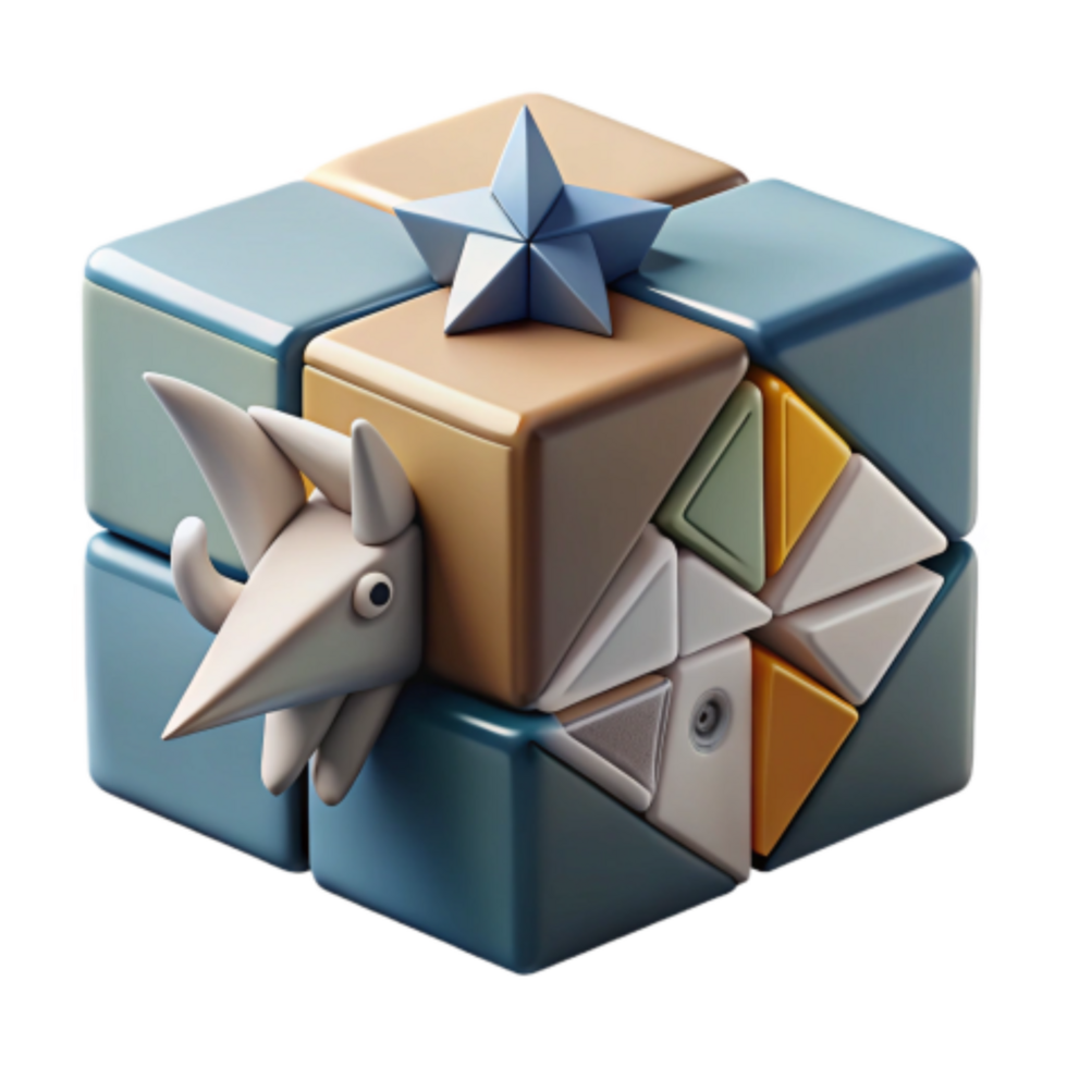extraordinary vintage Abstract 3D Cube Puzzle with Geometric Shapes and Animal high resolution png