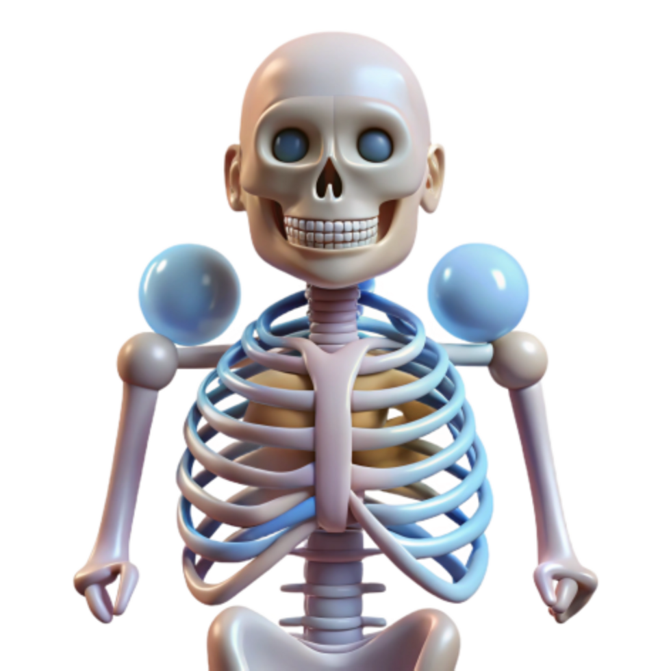 stunning minimalist 3D Cartoon Skeleton Anatomy, Ribcage, and Bone Structure exclusive png